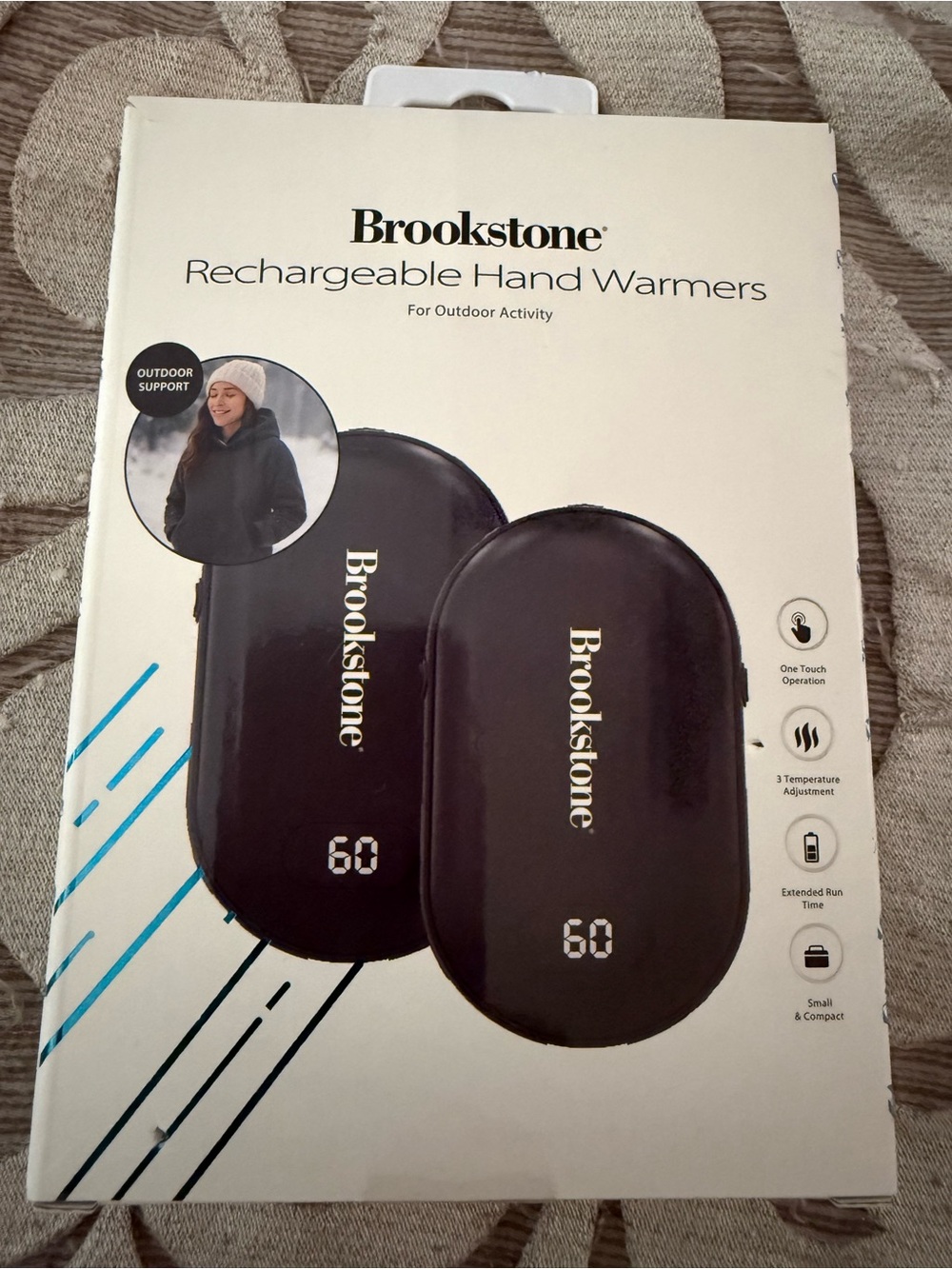 Brookstone Black Rechargeable Oval Hand Warmers with LED Display